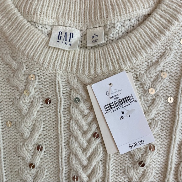 Gap Kids Cream Knit Sweater Dress with Sequins - 6/7 (Small) - NWT! - Picture 3 of 3